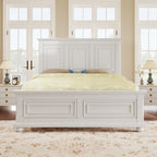 Lit plateforme double king size traditionnel blanc en pin avec sommier à lattes en bois pour chambre à coucher