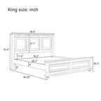 Lit plateforme double king size traditionnel blanc en pin avec sommier à lattes en bois pour chambre à coucher
