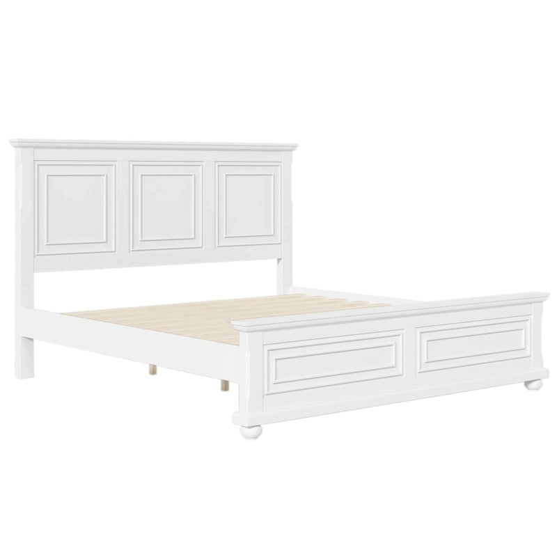 Lit plateforme double king size traditionnel blanc en pin avec sommier à lattes en bois pour chambre à coucher