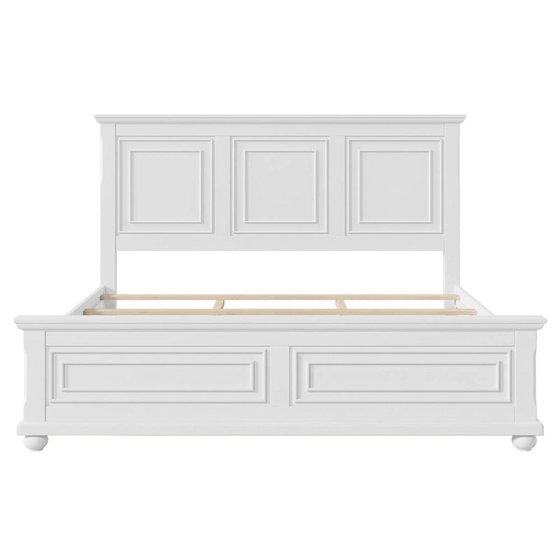 Lit plateforme double king size traditionnel blanc en pin avec sommier à lattes en bois pour chambre à coucher