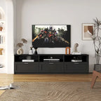 Meuble TV noir de 180 cm avec 3 espaces de rangement ouverts et 3 tiroirs pour salon