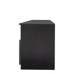 Meuble TV noir de 180 cm avec 3 espaces de rangement ouverts et 3 tiroirs pour salon
