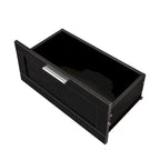 Meuble TV noir de 180 cm avec 3 espaces de rangement ouverts et 3 tiroirs pour salon