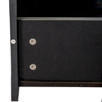 Meuble TV noir de 180 cm avec 3 espaces de rangement ouverts et 3 tiroirs pour salon