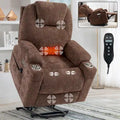 Fauteuil inclinable releveur bleu avec massage 8 points, chauffage lombaire, deux ports USB et porte-gobelets en acier inoxydable