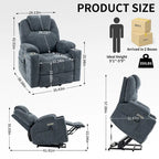 Fauteuil inclinable releveur bleu avec massage 8 points, chauffage lombaire, deux ports USB et porte-gobelets en acier inoxydable
