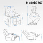 Fauteuil inclinable releveur bleu avec massage 8 points, chauffage lombaire, deux ports USB et porte-gobelets en acier inoxydable