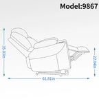 Fauteuil inclinable releveur bleu avec massage 8 points, chauffage lombaire, deux ports USB et porte-gobelets en acier inoxydable