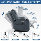 Fauteuil inclinable releveur bleu avec massage 8 points, chauffage lombaire, deux ports USB et porte-gobelets en acier inoxydable