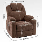 Fauteuil inclinable releveur bleu avec massage 8 points, chauffage lombaire, deux ports USB et porte-gobelets en acier inoxydable