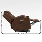 Fauteuil inclinable releveur bleu avec massage 8 points, chauffage lombaire, deux ports USB et porte-gobelets en acier inoxydable