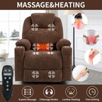 Fauteuil inclinable releveur bleu avec massage 8 points, chauffage lombaire, deux ports USB et porte-gobelets en acier inoxydable