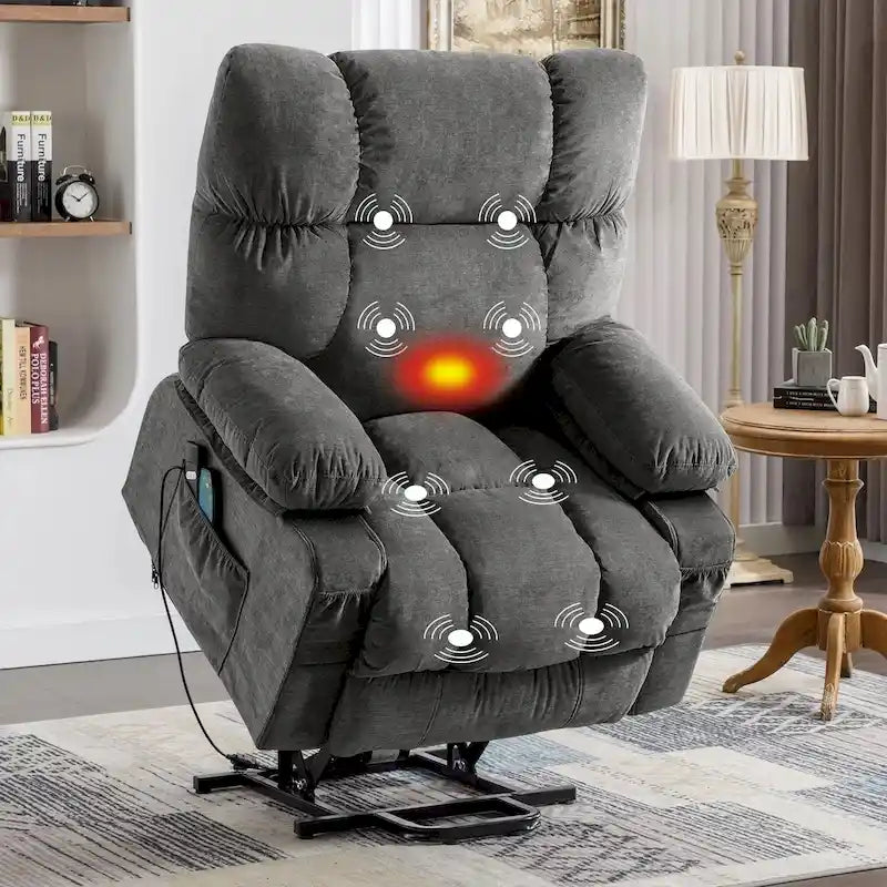Fauteuil inclinable électrique releveur bleu avec chauffage, massage et ports USB