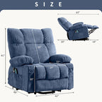 Fauteuil inclinable électrique releveur bleu avec chauffage, massage et ports USB