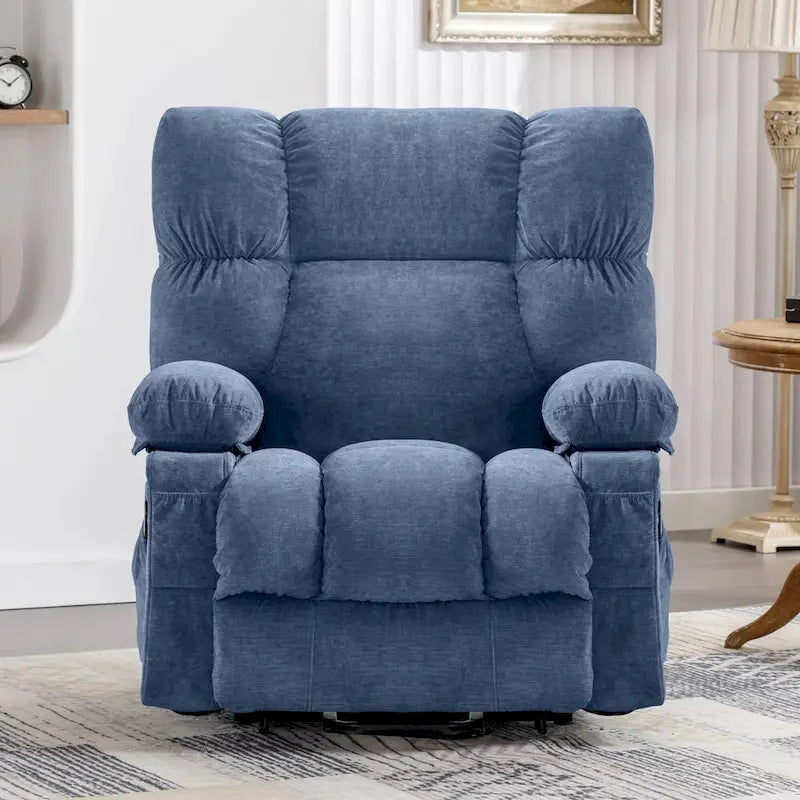 Fauteuil inclinable électrique releveur bleu avec chauffage, massage et ports USB
