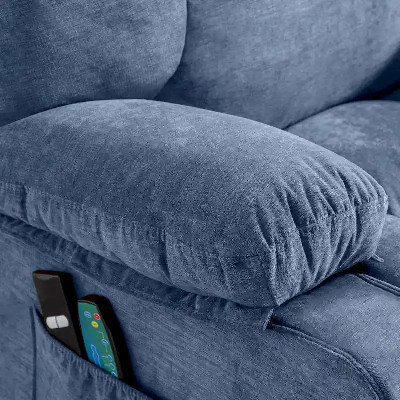 Fauteuil inclinable électrique releveur bleu avec chauffage, massage et ports USB