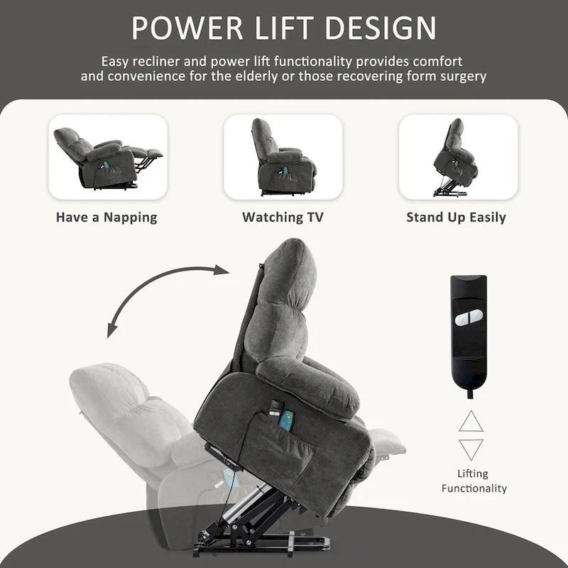 Fauteuil inclinable électrique releveur bleu avec chauffage, massage et ports USB