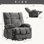 Fauteuil inclinable électrique releveur bleu avec chauffage, massage et ports USB