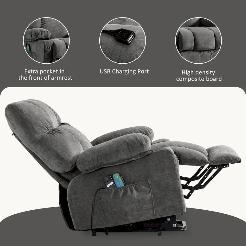 Fauteuil inclinable électrique releveur bleu avec chauffage, massage et ports USB