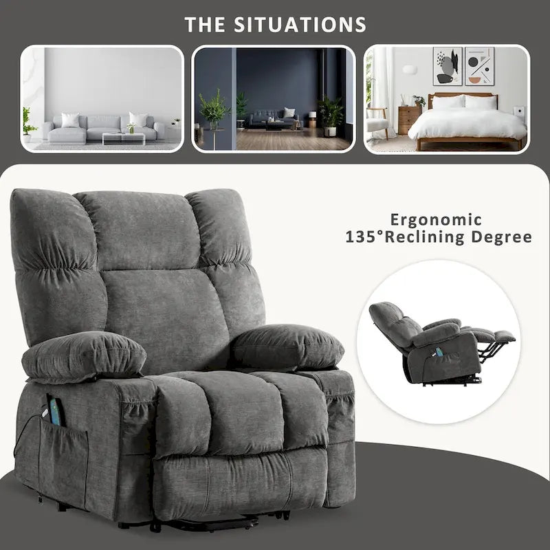 Fauteuil inclinable électrique releveur bleu avec chauffage, massage et ports USB