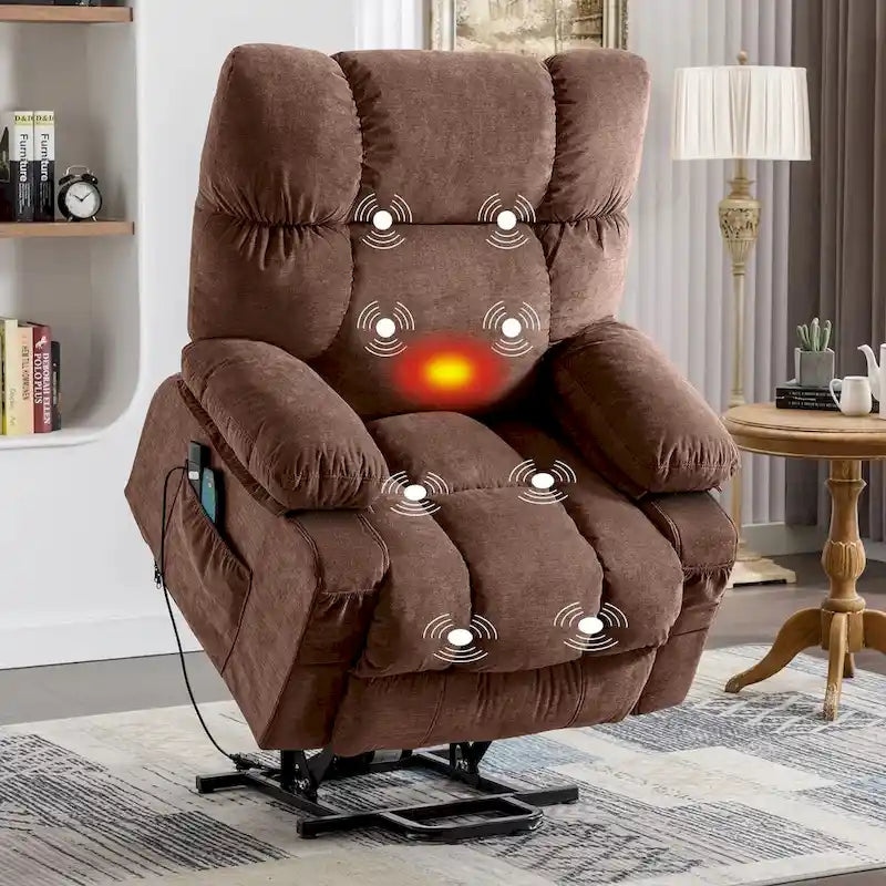 Fauteuil inclinable électrique releveur bleu avec chauffage, massage et ports USB