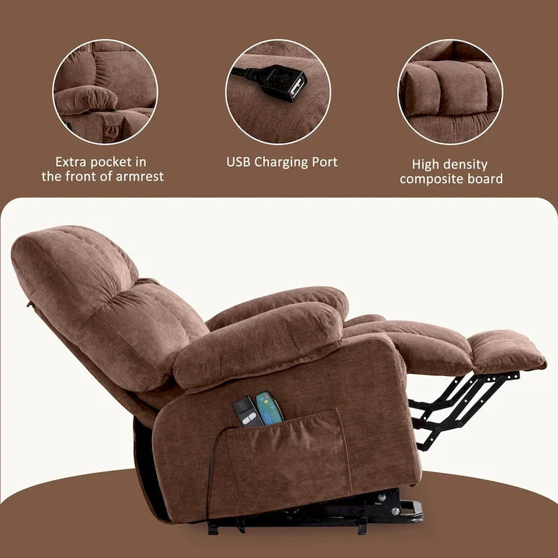 Fauteuil inclinable électrique releveur bleu avec chauffage, massage et ports USB