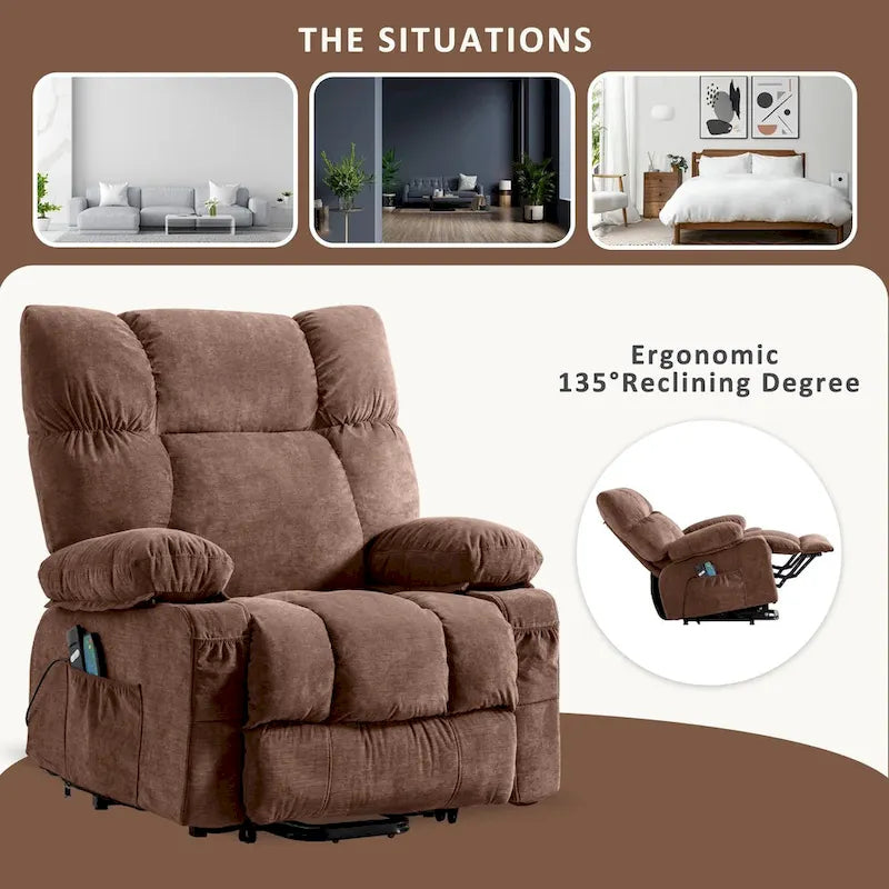 Fauteuil inclinable électrique releveur bleu avec chauffage, massage et ports USB