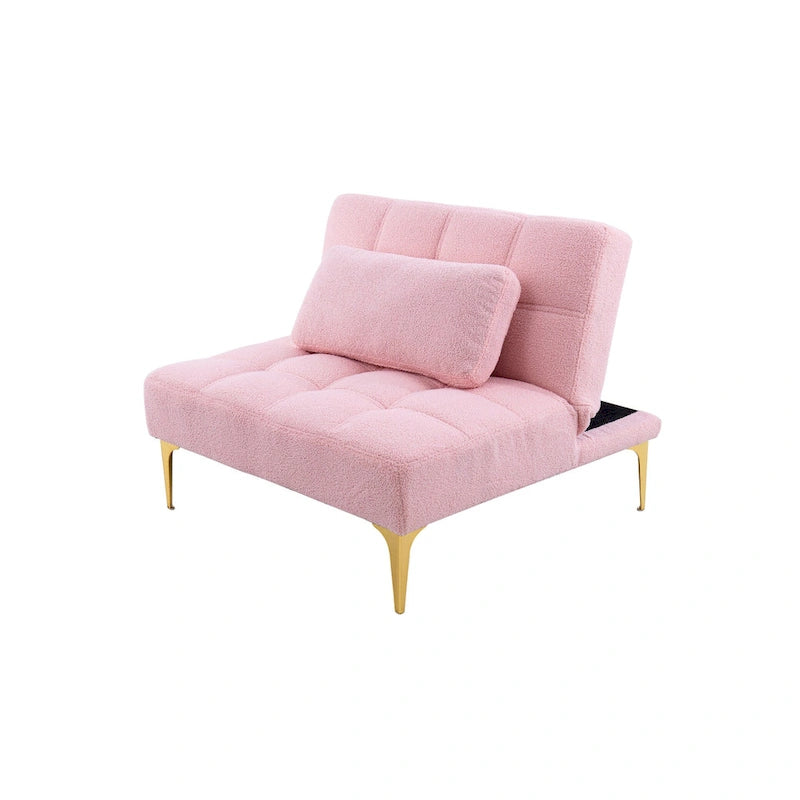 Canapé-lit modulaire simple Chenille Rose Teddy avec structure en bois massif pour salon