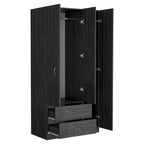 18.5 Armoire moderne à trois portes avec tringle, quatre étagères intérieures et deux tiroirs inférieurs
