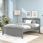 Lit plateforme gris en bois de pin avec tête et pied de lit