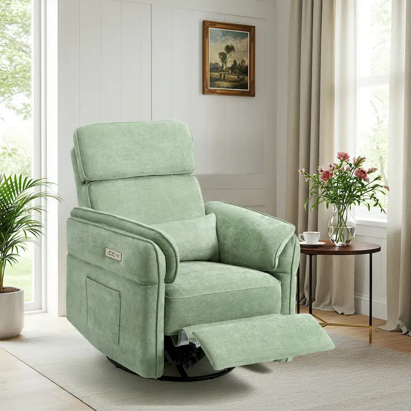 Fauteuil inclinable motorisé berçant et pivotant avec appuie-tête et accoudoirs réglables, ports de chargement USB et USB-C, fauteuil inclinable planeur pour chambre de bébé