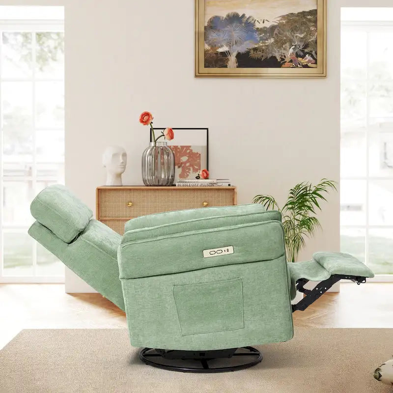 Fauteuil inclinable motorisé berçant et pivotant avec appuie-tête et accoudoirs réglables, ports de chargement USB et USB-C, fauteuil inclinable planeur pour chambre de bébé
