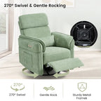 Fauteuil inclinable motorisé berçant et pivotant avec appuie-tête et accoudoirs réglables, ports de chargement USB et USB-C, fauteuil inclinable planeur pour chambre de bébé