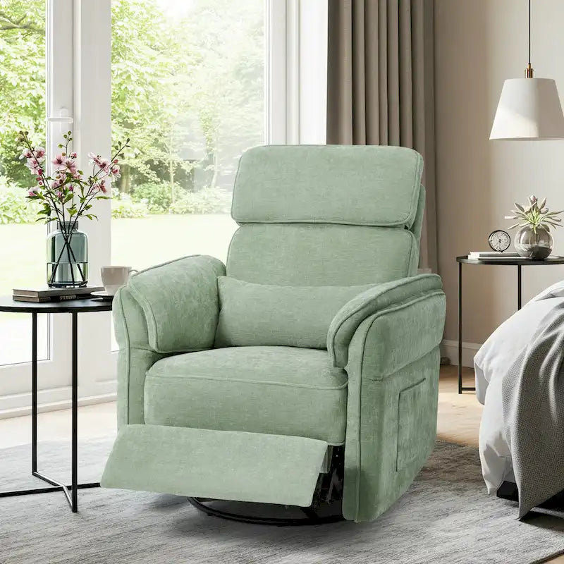 Fauteuil inclinable motorisé berçant et pivotant avec appuie-tête et accoudoirs réglables, ports de chargement USB et USB-C, fauteuil inclinable planeur pour chambre de bébé