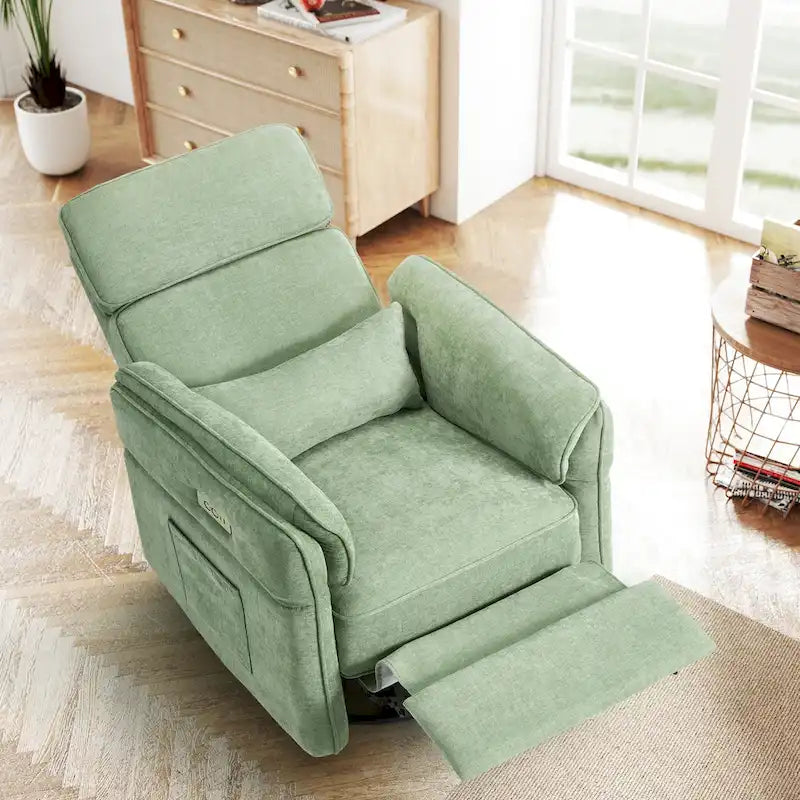 Fauteuil inclinable motorisé berçant et pivotant avec appuie-tête et accoudoirs réglables, ports de chargement USB et USB-C, fauteuil inclinable planeur pour chambre de bébé