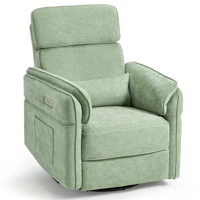 Fauteuil inclinable motorisé berçant et pivotant avec appuie-tête et accoudoirs réglables, ports de chargement USB et USB-C, fauteuil inclinable planeur pour chambre de bébé