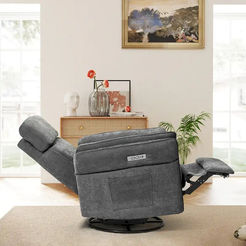 Fauteuil inclinable motorisé berçant et pivotant avec appuie-tête et accoudoirs réglables, ports de chargement USB et USB-C, fauteuil inclinable planeur pour chambre de bébé