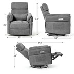 Fauteuil inclinable motorisé berçant et pivotant avec appuie-tête et accoudoirs réglables, ports de chargement USB et USB-C, fauteuil inclinable planeur pour chambre de bébé