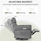 Fauteuil inclinable motorisé berçant et pivotant avec appuie-tête et accoudoirs réglables, ports de chargement USB et USB-C, fauteuil inclinable planeur pour chambre de bébé
