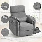 Fauteuil inclinable motorisé berçant et pivotant avec appuie-tête et accoudoirs réglables, ports de chargement USB et USB-C, fauteuil inclinable planeur pour chambre de bébé