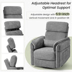 Fauteuil inclinable motorisé berçant et pivotant avec appuie-tête et accoudoirs réglables, ports de chargement USB et USB-C, fauteuil inclinable planeur pour chambre de bébé