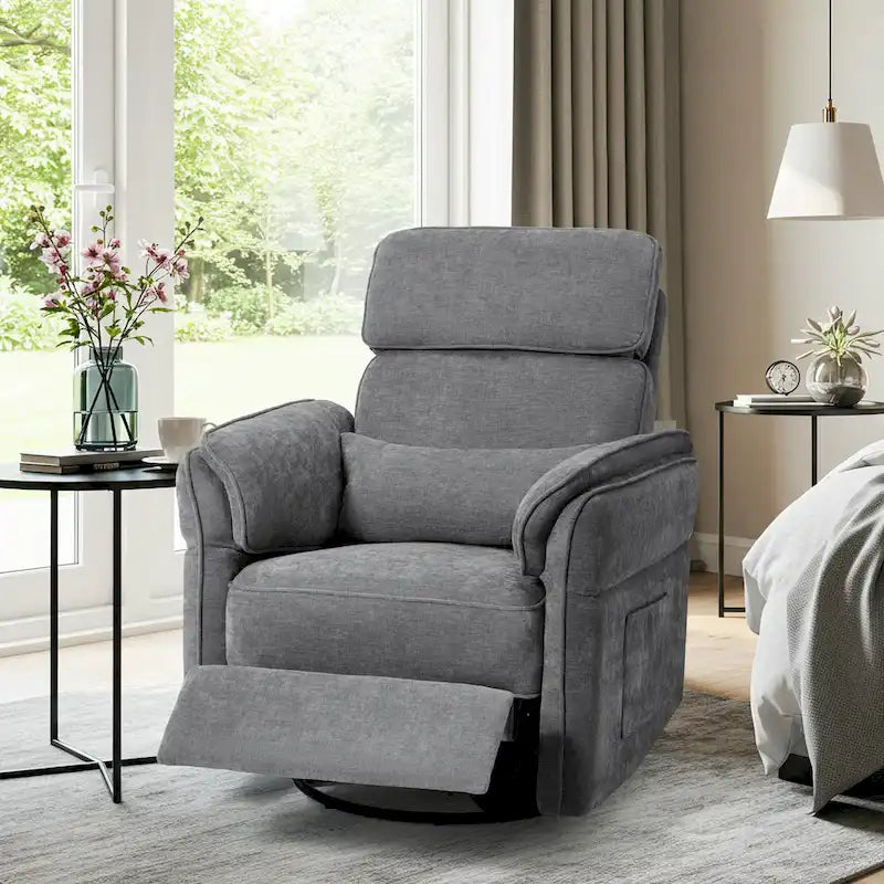 Fauteuil inclinable motorisé berçant et pivotant avec appuie-tête et accoudoirs réglables, ports de chargement USB et USB-C, fauteuil inclinable planeur pour chambre de bébé
