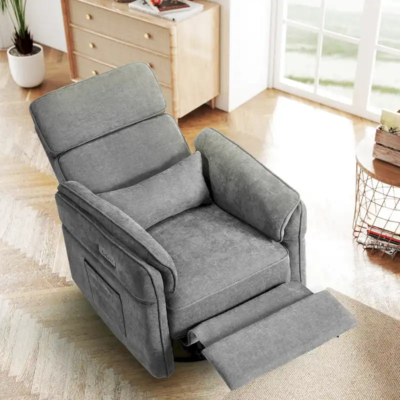 Fauteuil inclinable motorisé berçant et pivotant avec appuie-tête et accoudoirs réglables, ports de chargement USB et USB-C, fauteuil inclinable planeur pour chambre de bébé