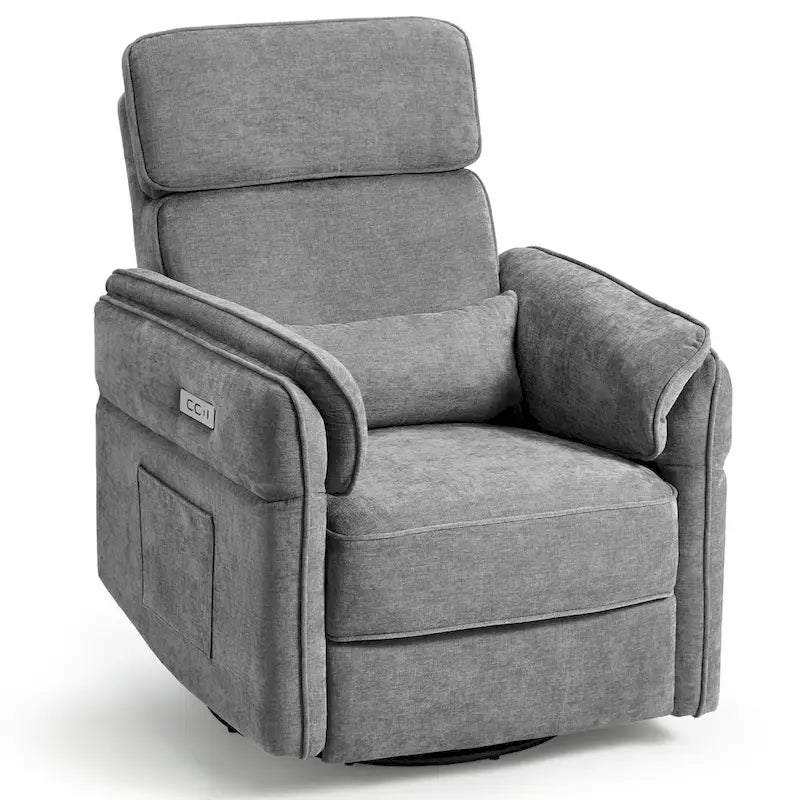 Fauteuil inclinable motorisé berçant et pivotant avec appuie-tête et accoudoirs réglables, ports de chargement USB et USB-C, fauteuil inclinable planeur pour chambre de bébé