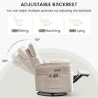 Fauteuil inclinable motorisé berçant et pivotant avec appuie-tête et accoudoirs réglables, ports de chargement USB et USB-C, fauteuil inclinable planeur pour chambre de bébé