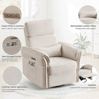 Fauteuil inclinable motorisé berçant et pivotant avec appuie-tête et accoudoirs réglables, ports de chargement USB et USB-C, fauteuil inclinable planeur pour chambre de bébé