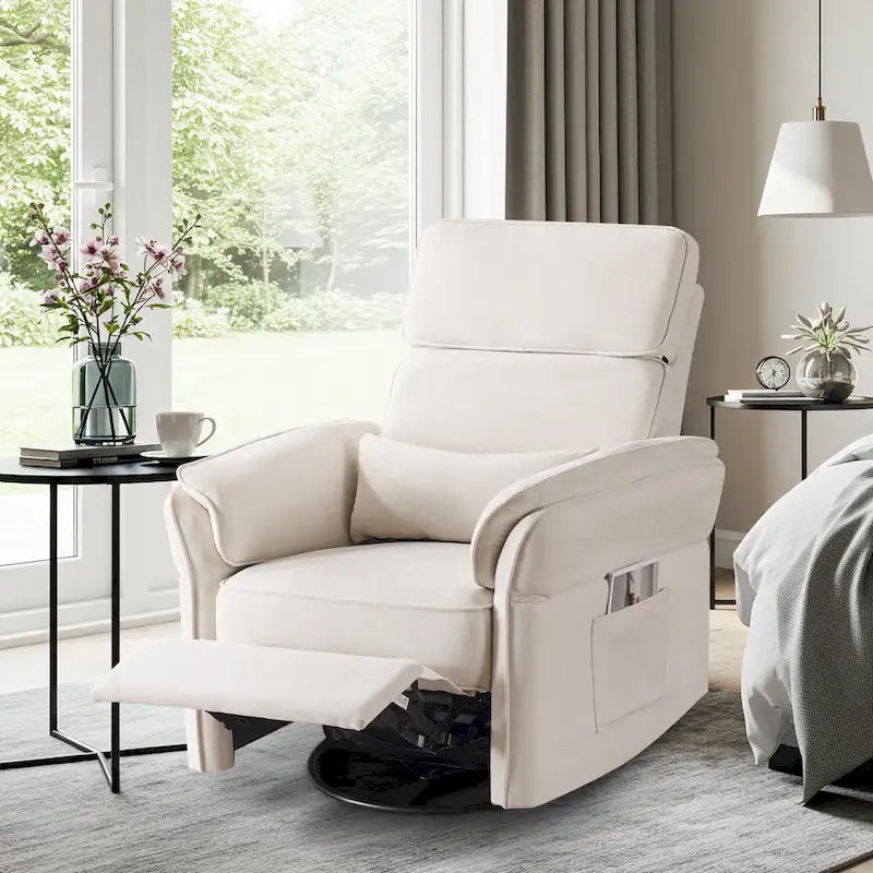Fauteuil inclinable motorisé berçant et pivotant avec appuie-tête et accoudoirs réglables, ports de chargement USB et USB-C, fauteuil inclinable planeur pour chambre de bébé