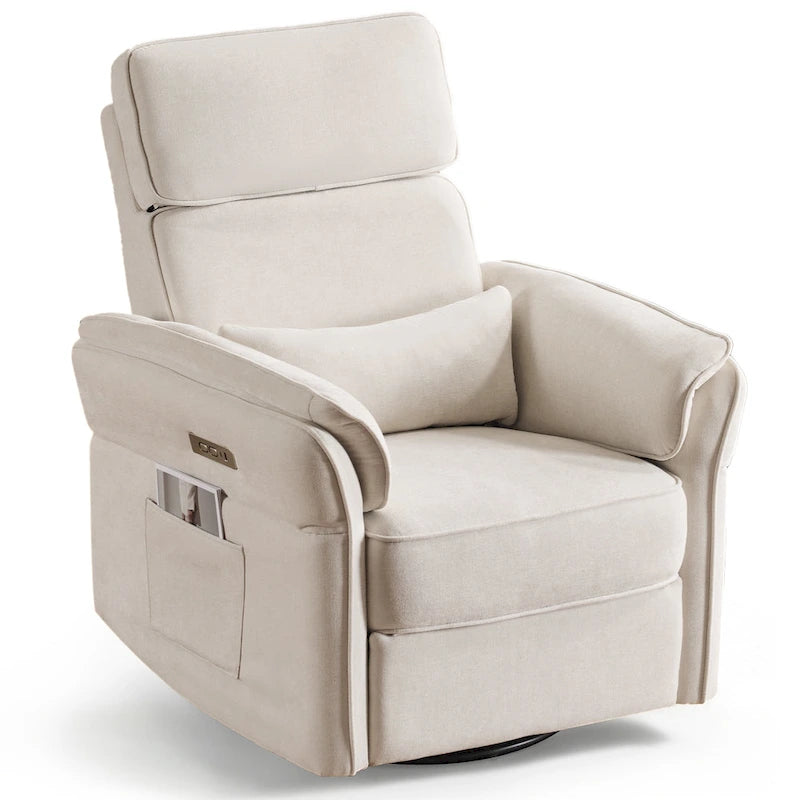 Fauteuil inclinable motorisé berçant et pivotant avec appuie-tête et accoudoirs réglables, ports de chargement USB et USB-C, fauteuil inclinable planeur pour chambre de bébé