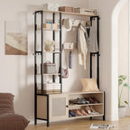 Meuble d'entrée avec porte-manteau, banc de rangement à chaussures, porte-manteau banc d'entrée 5-en-1 avec 9 crochets