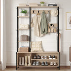 Meuble d'entrée avec porte-manteau, banc de rangement à chaussures, porte-manteau banc d'entrée 5-en-1 avec 9 crochets